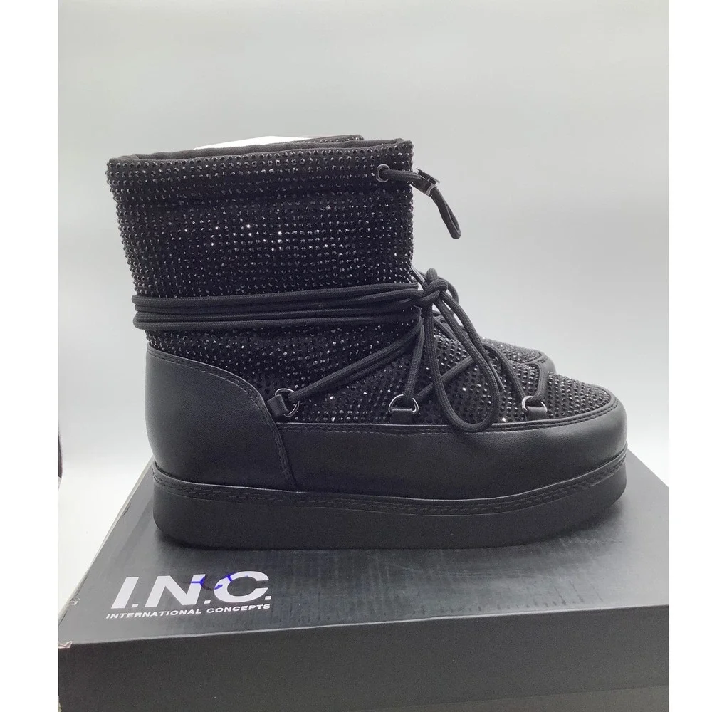 INC International Concepts Brooklynne‎ Black Rhinestone Snow Boots Womens 6M NEW